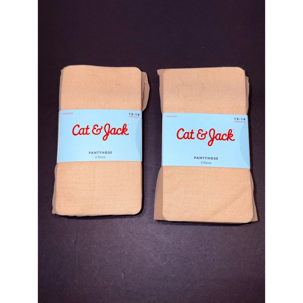 Cat & Jack Girls Beige Pantyhose Footed Tights 4 Pairs Size 12-14
